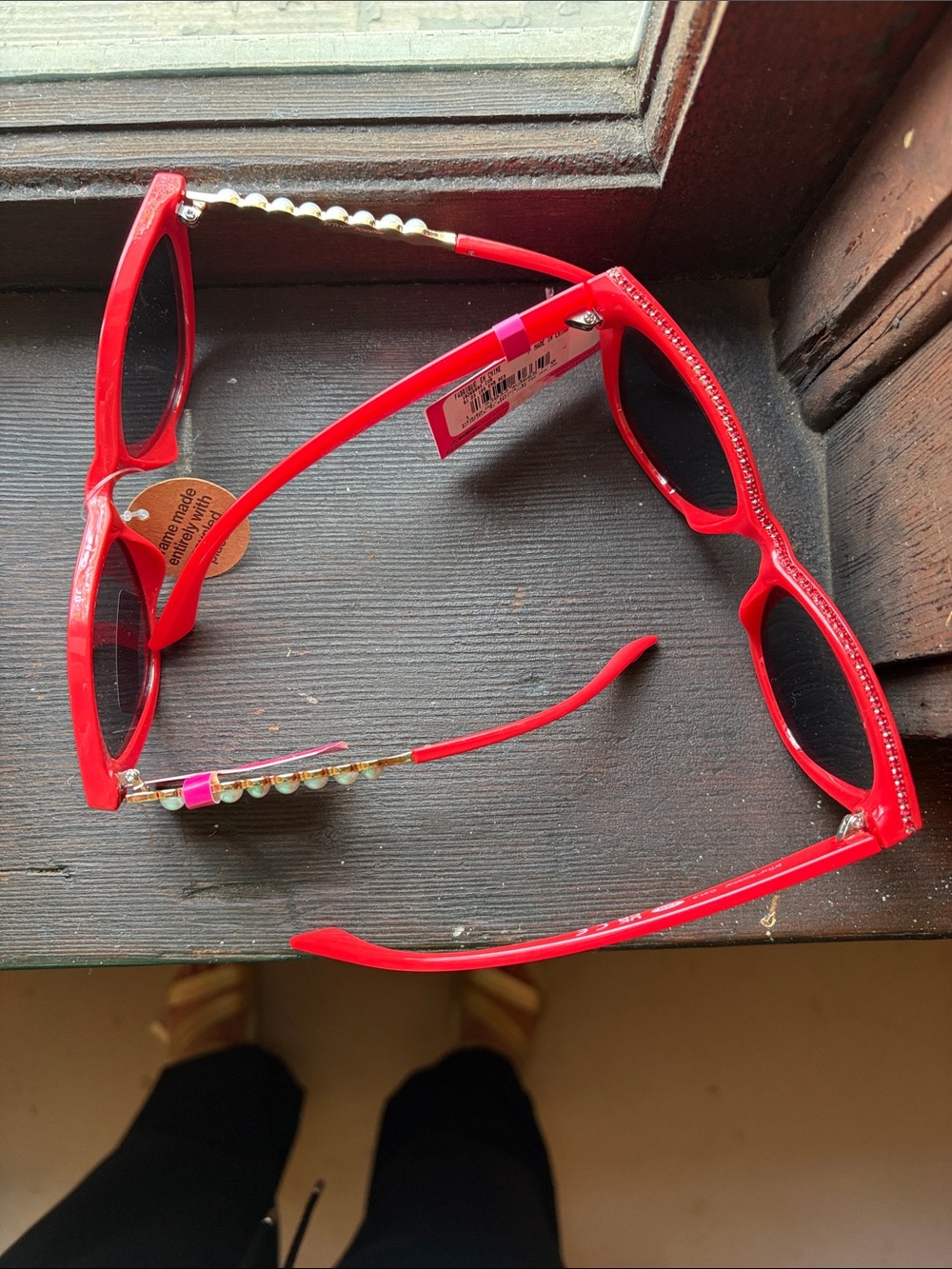 Betsey Johnson Red Cat Eye with Pearl and Red Rhinestone Sunglasses 2 Pair - Picture 3 of 8